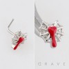 12PCS OF CZ BLOODY SPIDER WEB BLEEDING HEART 316L SURGICAL STEEL L-SHAPE NOSE RING